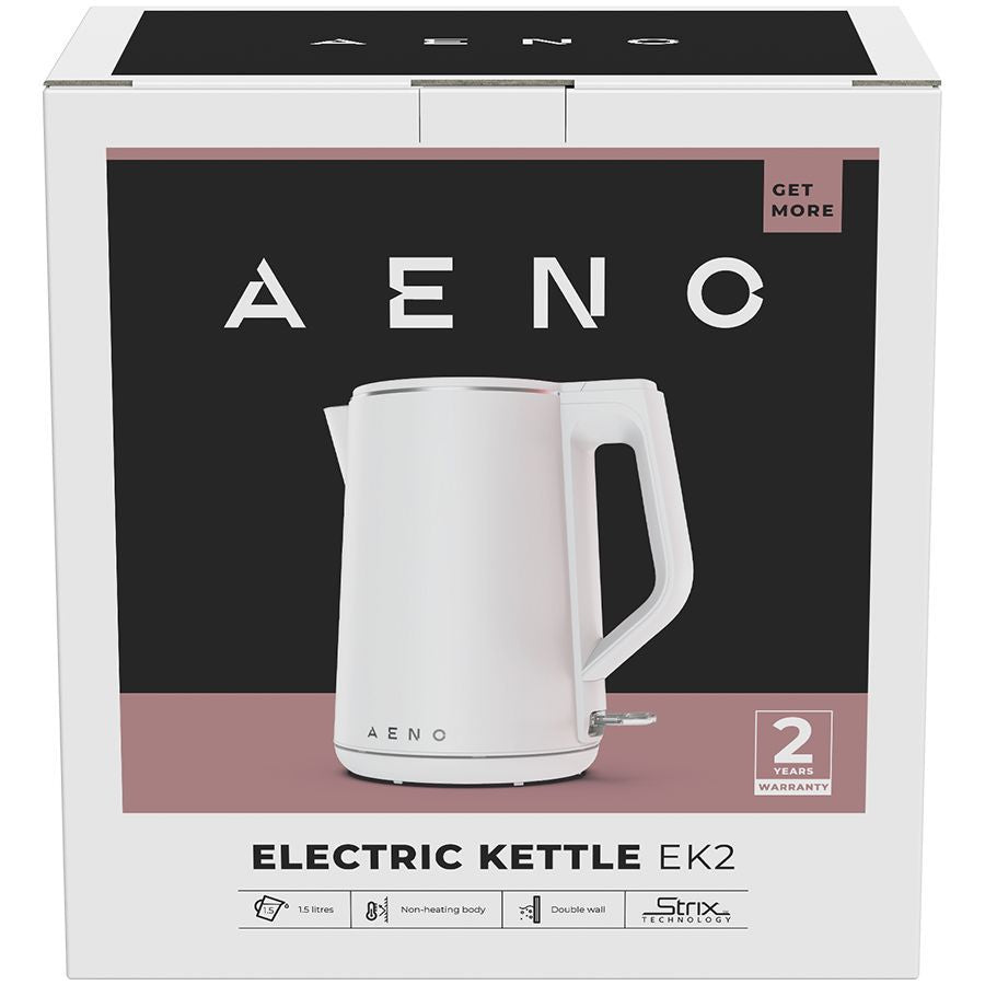Teapot AENO  AENO Electric Kettle EK2: 1850-2200W, 1.5L, Strix, Double-walls, Non-heating body, Auto Power Off, Dry tank Protection