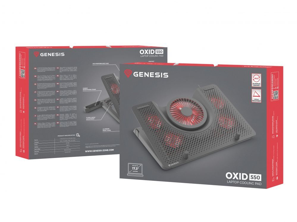 Jahutid Genesis  Laptop cooling pad, OXID 550 15.6-17.3 5 FANS, LED LIGHT, 1 USB