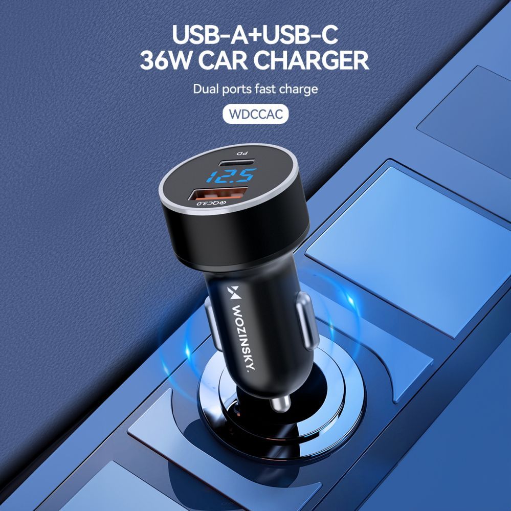 Adapter Wozinsky  Wozinsky WDCCAC USB-C USB-A 36W Car Charger - Black