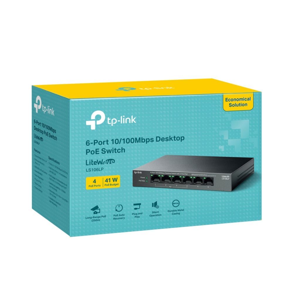 Коммутатор TP-Link  NET SWITCH 6PORT 10/100M 4POE+/LS106LP