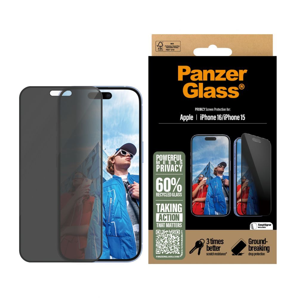 Чехол на заднюю панель PanzerGlass  Privacy  Screen Protector iPhone 16 / iPhone 15 | Ultra-Wide Fit |