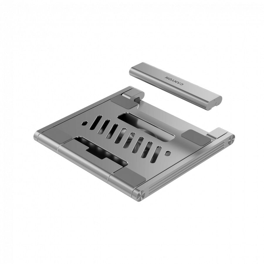 Üleminek Canyon  Canyon Laptop stands with hub, TYPE C F to HDMI2.0+2USB3.0+USBC3.0+RJ45+PD, TYEP C TO C cable 1m white with Emarker: HUSB332A, Material: Aluminum case+ABS+PS, Size: 245x240x27.2+/-0.3mm, Weight:1304g