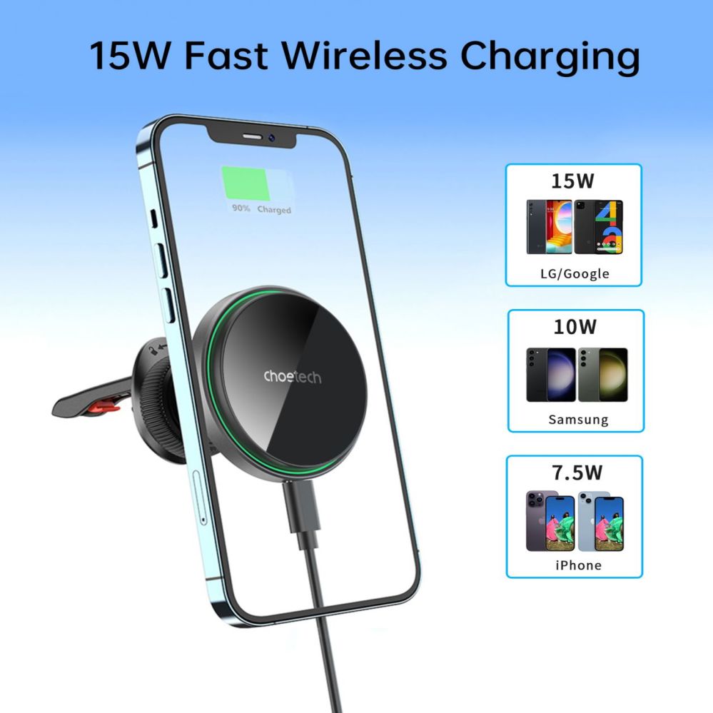 Другой аксессуар для телефона Choetech  Choetech T204-F magnetic car holder with 15W wireless charging - black