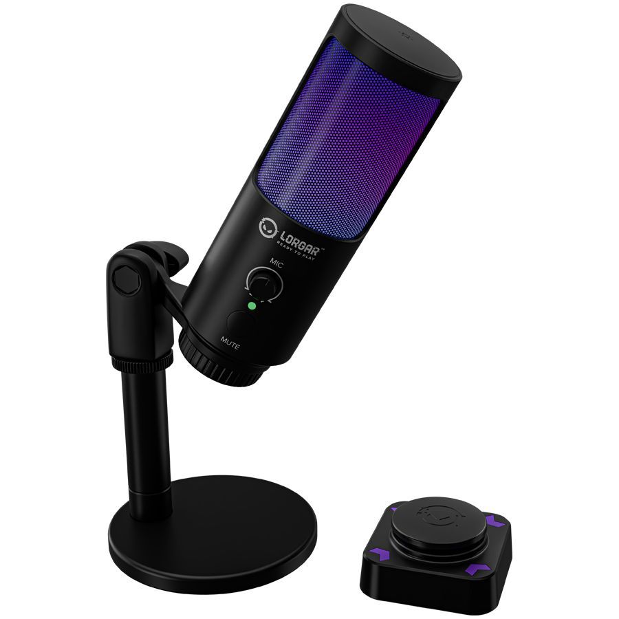 Kõrvaklapid mikrofoniga LORGAR  LORGAR SMP40, RGB Microphone with external mute button and metal stand, Black