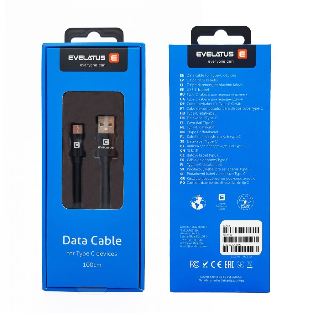 Cable Evelatus - Evelatus Data Cable for Type-C devices,TPC07 Black