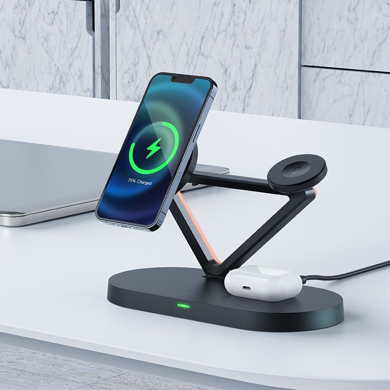 Беспроводное зарядное устройство Acefast  Acefast 15W Qi Wireless Charger for iPhone (with MagSafe), Apple Watch and Apple AirPods Stand Holder Magnetic Holder Black (E9 black) Black