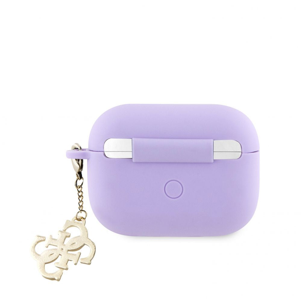 Headphone case Guess Apple Airpods Pro Case Silicone Classic Logo Gold With 4G Charm Purple