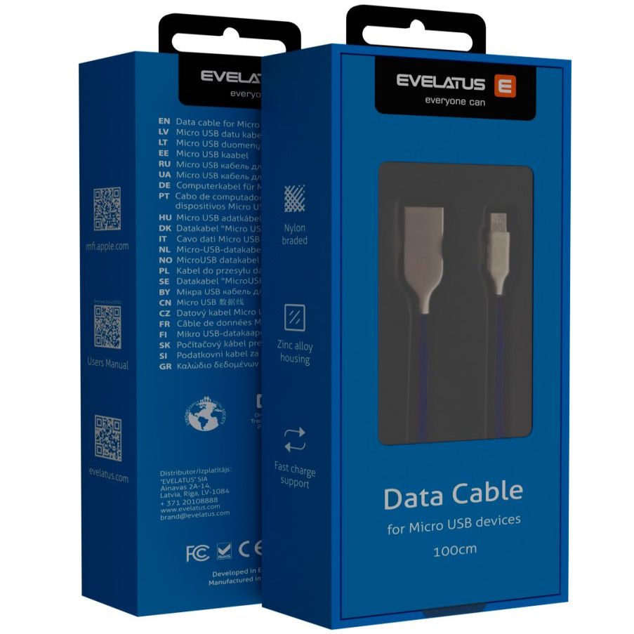 Kaabel Evelatus - MicroUSB cable EDC04 Blue