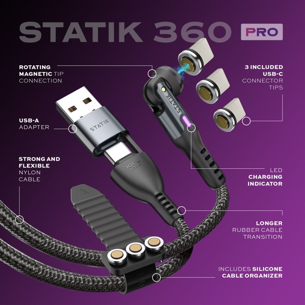 Cable statik  STATIK Statik 360 Pro Cable 2.0 USB-C Only; 1m, Black