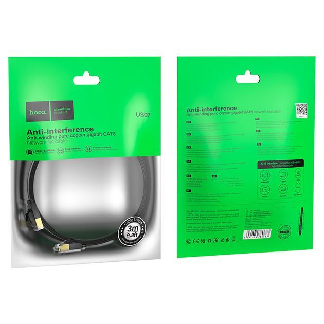 Cable Hoco  US07 General pure copper flat network cable(L=3M) Black