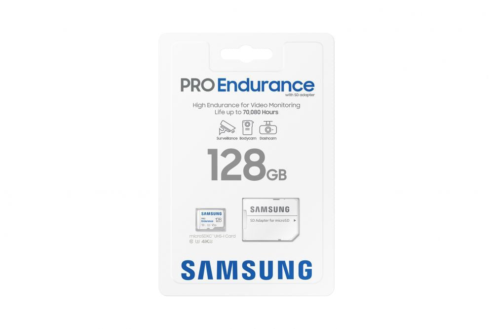 Mälukaardid Samsung  SAMSUNG PRO Endurance MB-MJ128KA/EU 128 GB, MicroSD Memory Card, Flash memory class U3, V30, Class 10, SD adapter
