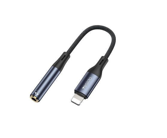 Audio cable yesido  YAU37 Lightning Port Aluminum Alloy Nylon Audio Adapter Cable |Lightning To 3.5mm Adapter For Iphone Black