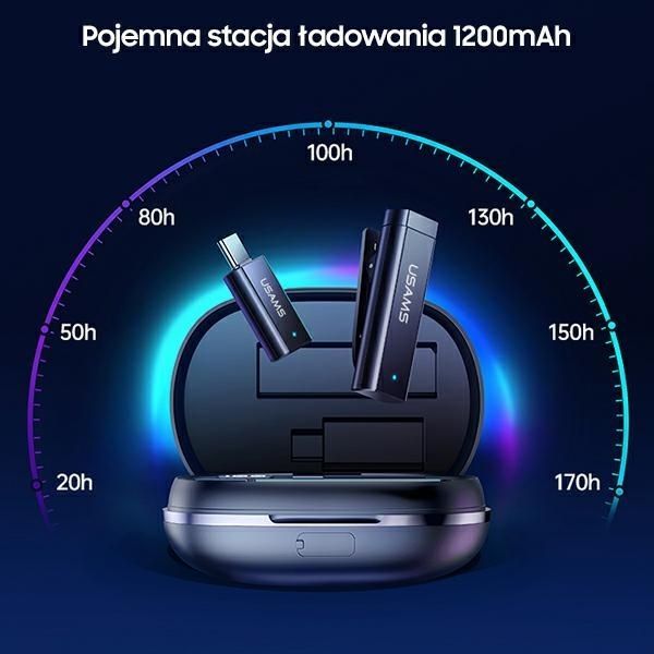 Juhtmevabad kõrvaklapid USAMS  USAMS Bezprzewodowy mikrofon krawatowy ENC 2.4G Wireless Lavalier Microphone Lightning ZB244MKF01 (US-ZB244)
