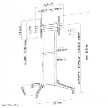 TV bracket NEOMOUNTS BY NEWSTAR NEOMOUNTS BY NEWSTAR MOBILE FLOOR STAND (HEIGHT ADJUSTABLE: 128.5-145 CM)
