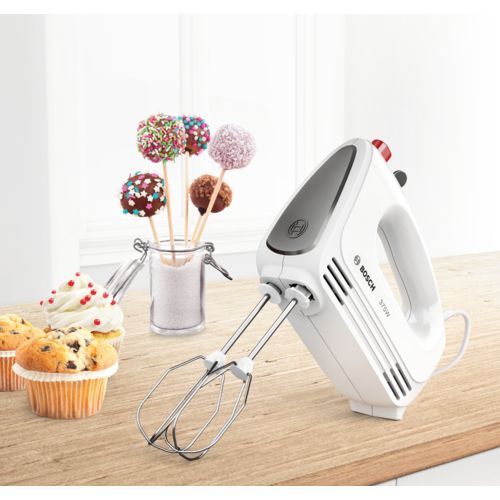 Миксеры и блендеры Bosch  Hand Mixer MFQ22100 CleverMixx 375 W, Number of speeds 4, Turbo mode, White/Dark Grey