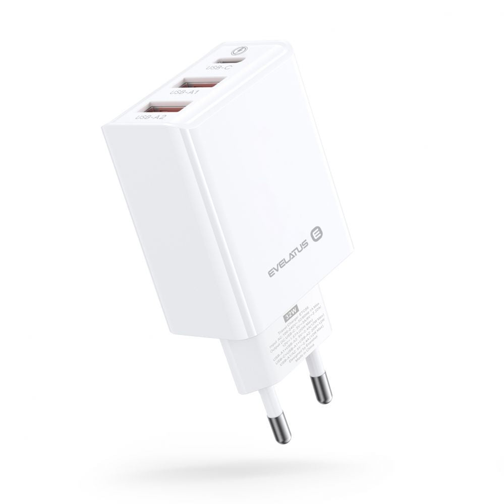 Адаптер Evelatus  Evelatus Travel Charger EU Wall 3 Ports 32W USB-C / USB-A2 ETC06 White