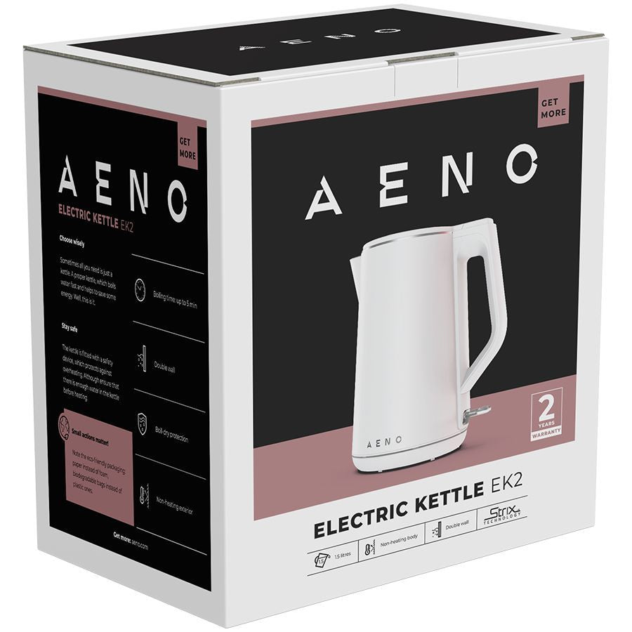 Teapot AENO  AENO Electric Kettle EK2: 1850-2200W, 1.5L, Strix, Double-walls, Non-heating body, Auto Power Off, Dry tank Protection
