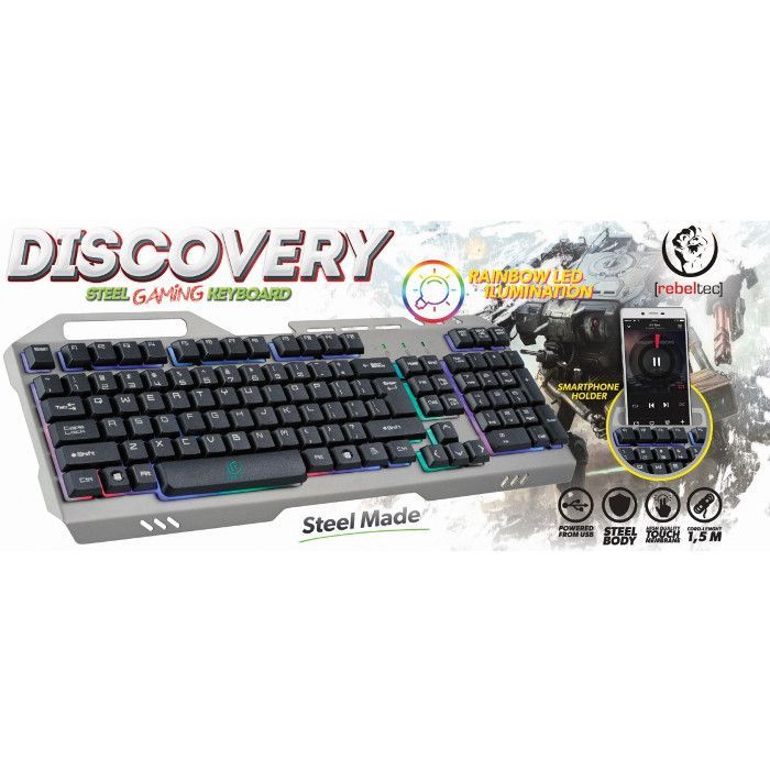 Компьютерная клавиатура Rebeltec Universal Gaming Keyboard Discovery Metal Grey