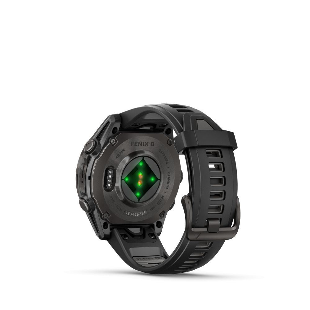 Nutikell Garmin  Fenix 8 – 43 mm, AMOLED Sapphire, Carbon grey DLC titanium with Black/pebble grey silicone band/ 010-02903-21