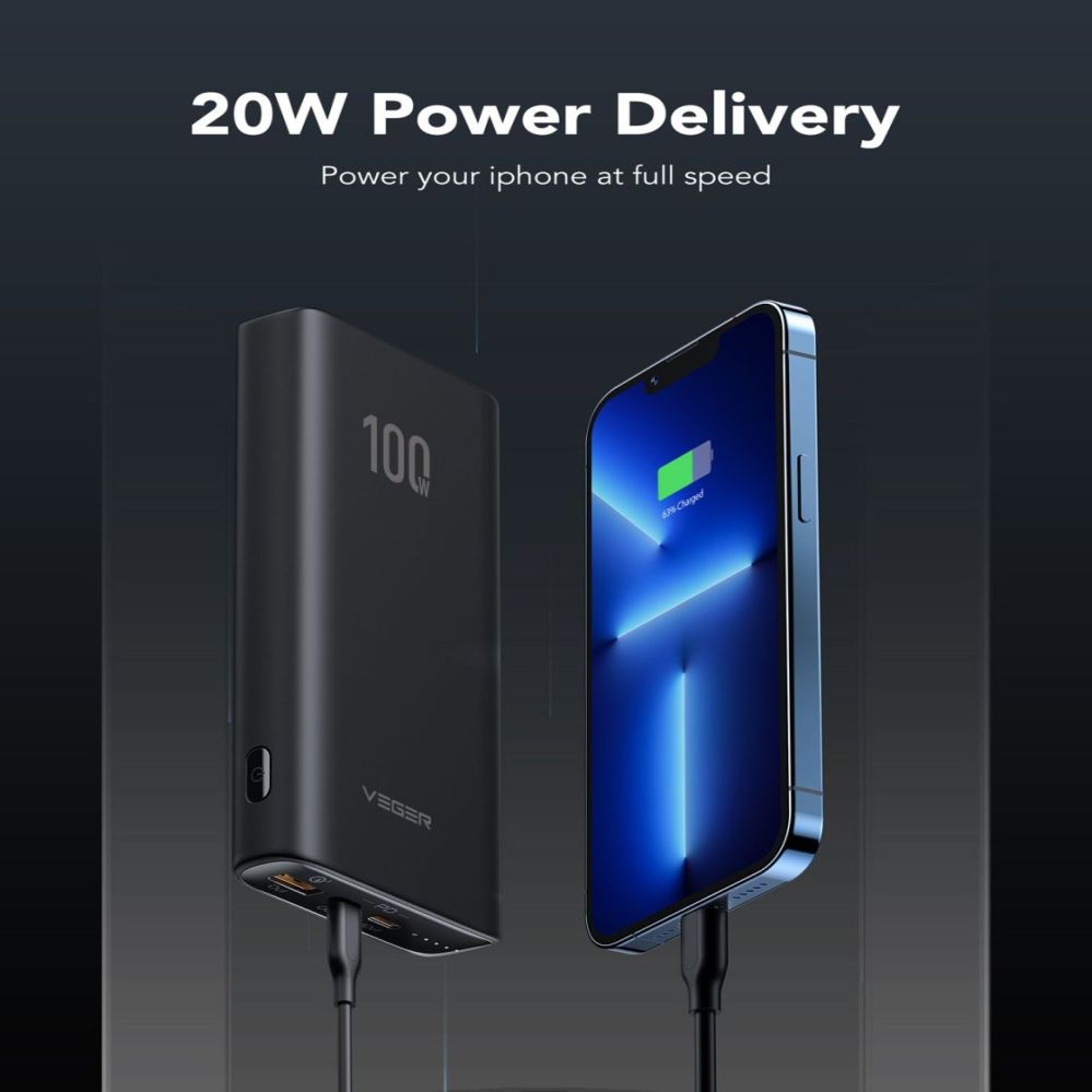 Power bank Veger  Powerbank Veger T100 (W2032C-100) PD QC3.0 5A 100W 20000 mAh black