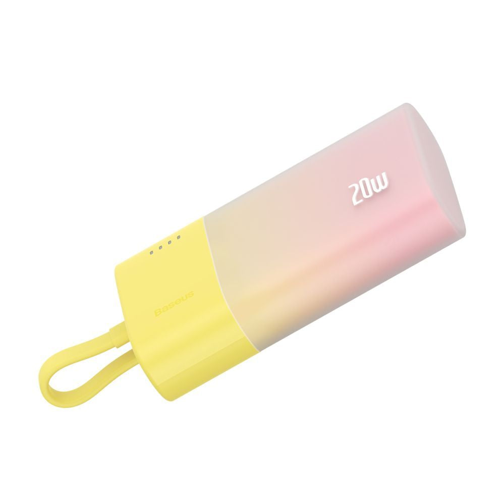 Внешний аккумулятор Baseus  Baseus Popsicle 5200mAh 20W Powerbank with Built-in Lightning Cable (+ White Baseus Simple USB-C - USB-C 60W/20V/3A/30cm Cable) - Yellow-Pink