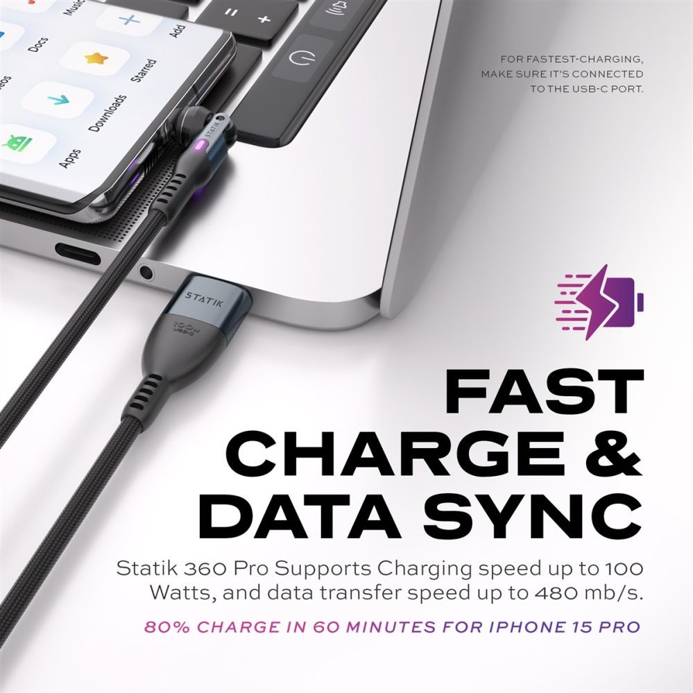 Cable statik  STATIK Statik 360 Pro Cable 2.0 USB-C Only; 1m, Black