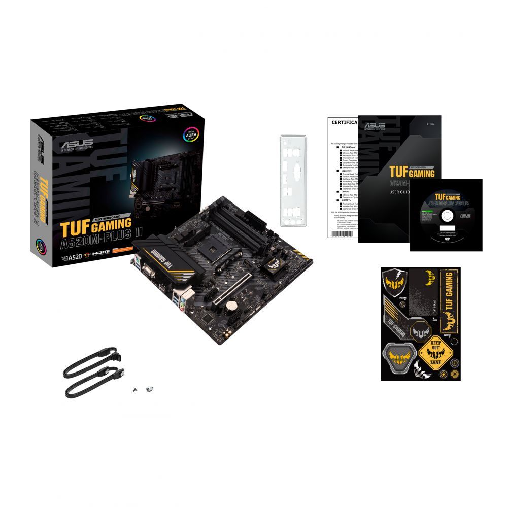 Intel protsessori emaplaat Asus  TUF GAMING A520M-PLUS II Processor family AMD, Processor socket AM4, DDR4 DIMM, Memory slots 4, Supported hard disk drive interfaces 	SATA, M.2, Number of SATA connectors 4, Chipset  AMD A520, Micro ATX