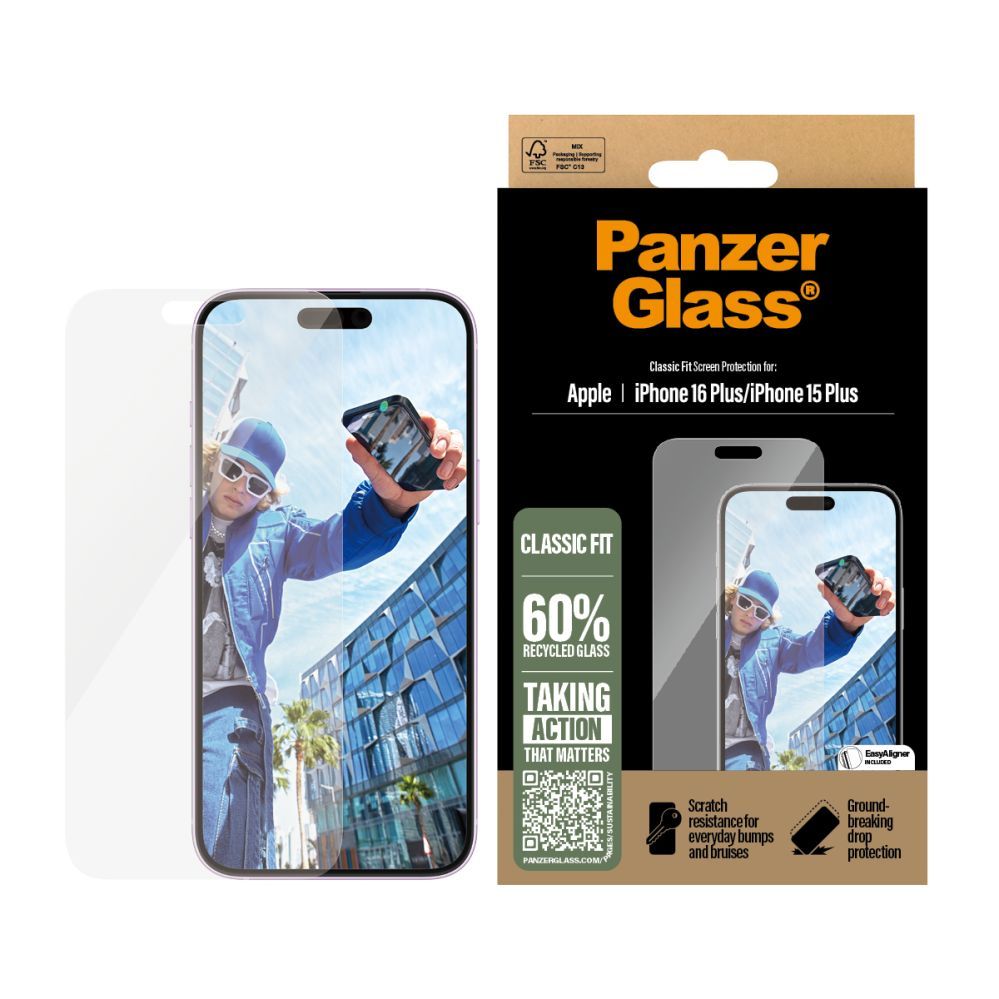 Protective glass PanzerGlass  PanzerGlass Screen Protector Apple iPhone 16 Plus, Classic Fit