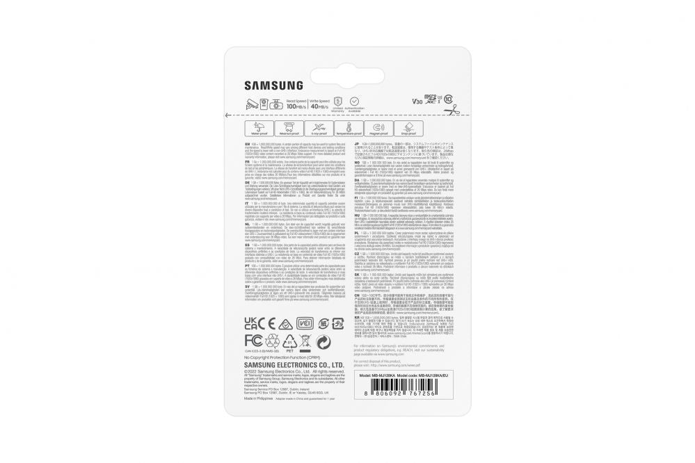 Mälukaardid Samsung  SAMSUNG PRO Endurance MB-MJ128KA/EU 128 GB, MicroSD Memory Card, Flash memory class U3, V30, Class 10, SD adapter