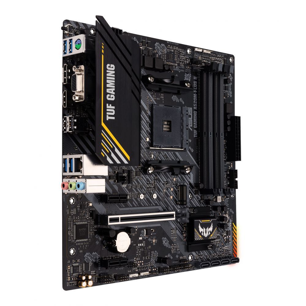 Intel protsessori emaplaat Asus  TUF GAMING A520M-PLUS II Processor family AMD, Processor socket AM4, DDR4 DIMM, Memory slots 4, Supported hard disk drive interfaces 	SATA, M.2, Number of SATA connectors 4, Chipset  AMD A520, Micro ATX