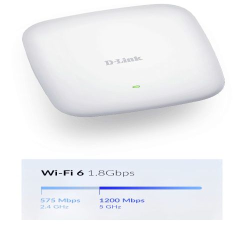 Роутер D-link  Nuclias Connect AX1800 Wi-Fi 6 Access Point DAP-X2810	 802.11ac, 1200+574  Mbit/s, 10/100/1000 Mbit/s, Ethernet LAN (RJ-45) ports 1, MU-MiMO Yes, Antenna type 2xInternal, PoE in