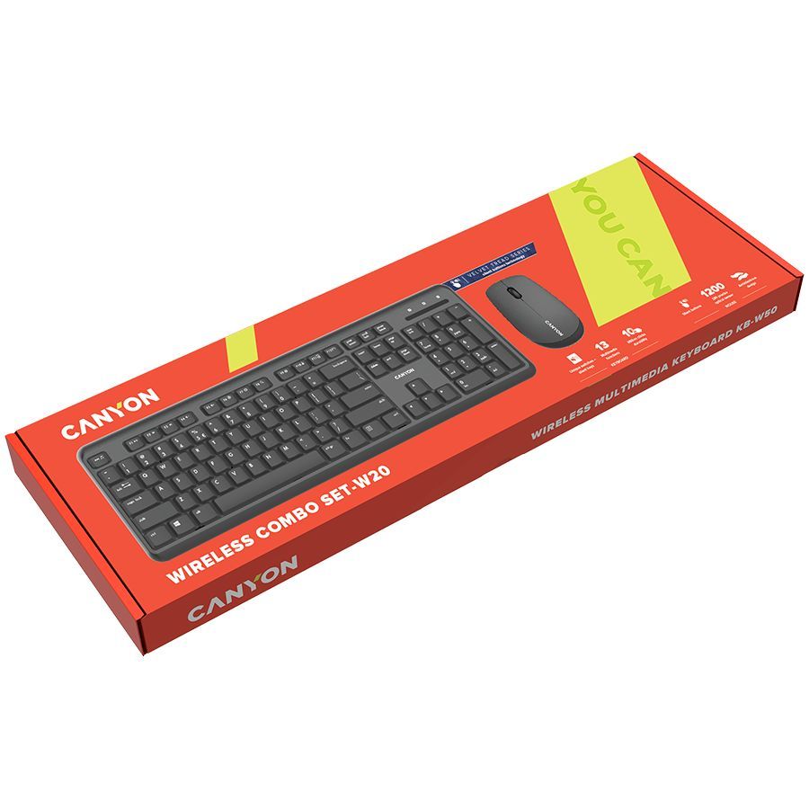 Arvuti klaviatuur Canyon  CANYON SET-W20 UK/US Keyboard+Mouse Velvet Wireless Black