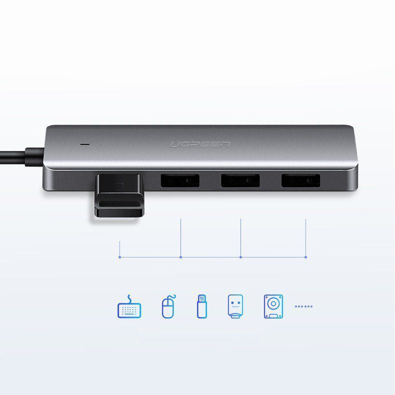 Kaabel Ugreen  Ugreen USB HUB - 4x USB 3.2 Gen 1 with micro USB power port gray (CM219 50985)