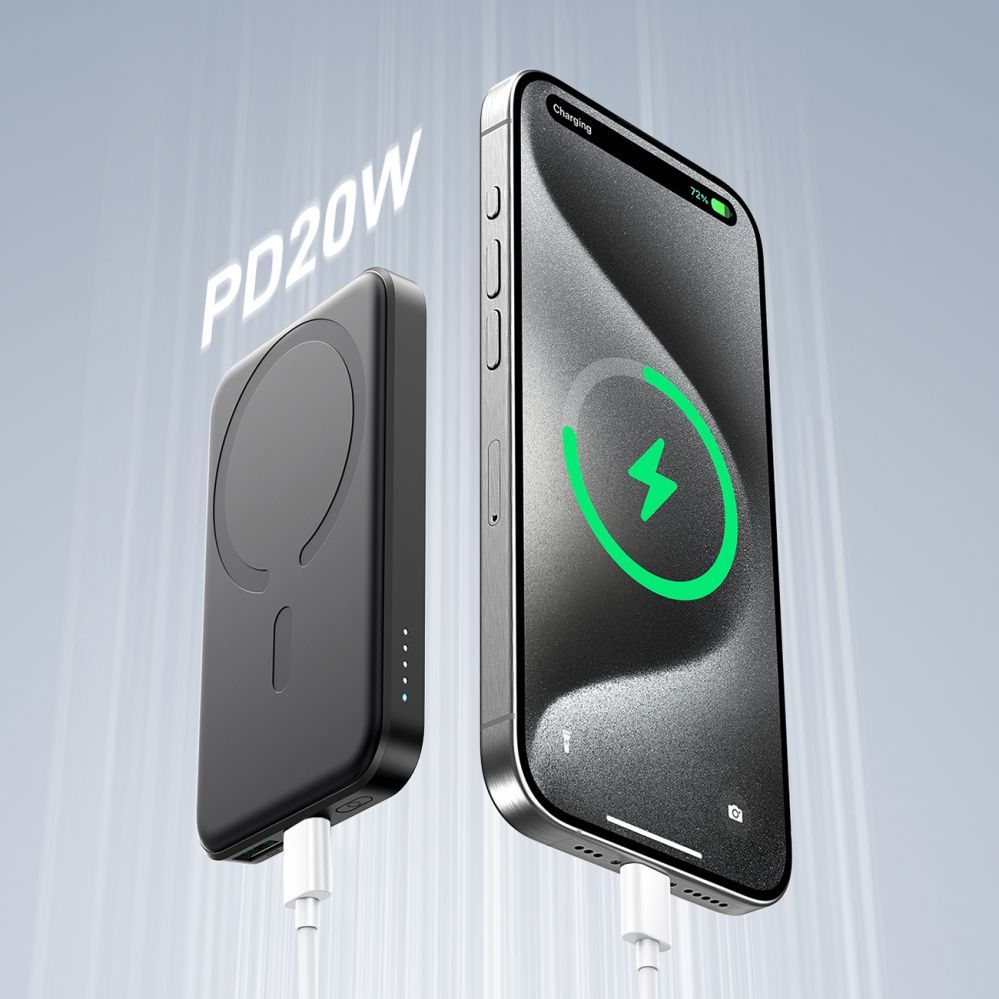 Внешний аккумулятор Joyroom  Powerbank Joyroom JR-W020 Mini 5000mAh USB-A USB-C inductive 20W - black + USB-C / USB-C cable