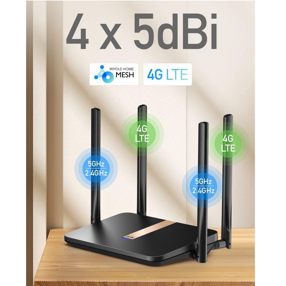 Ruuterid Cudy  LT500D LinkCell AC1200 4G LTE Cat4 Router Dual Band WiFi SIM VPN Detachable Antennas Mesh White
