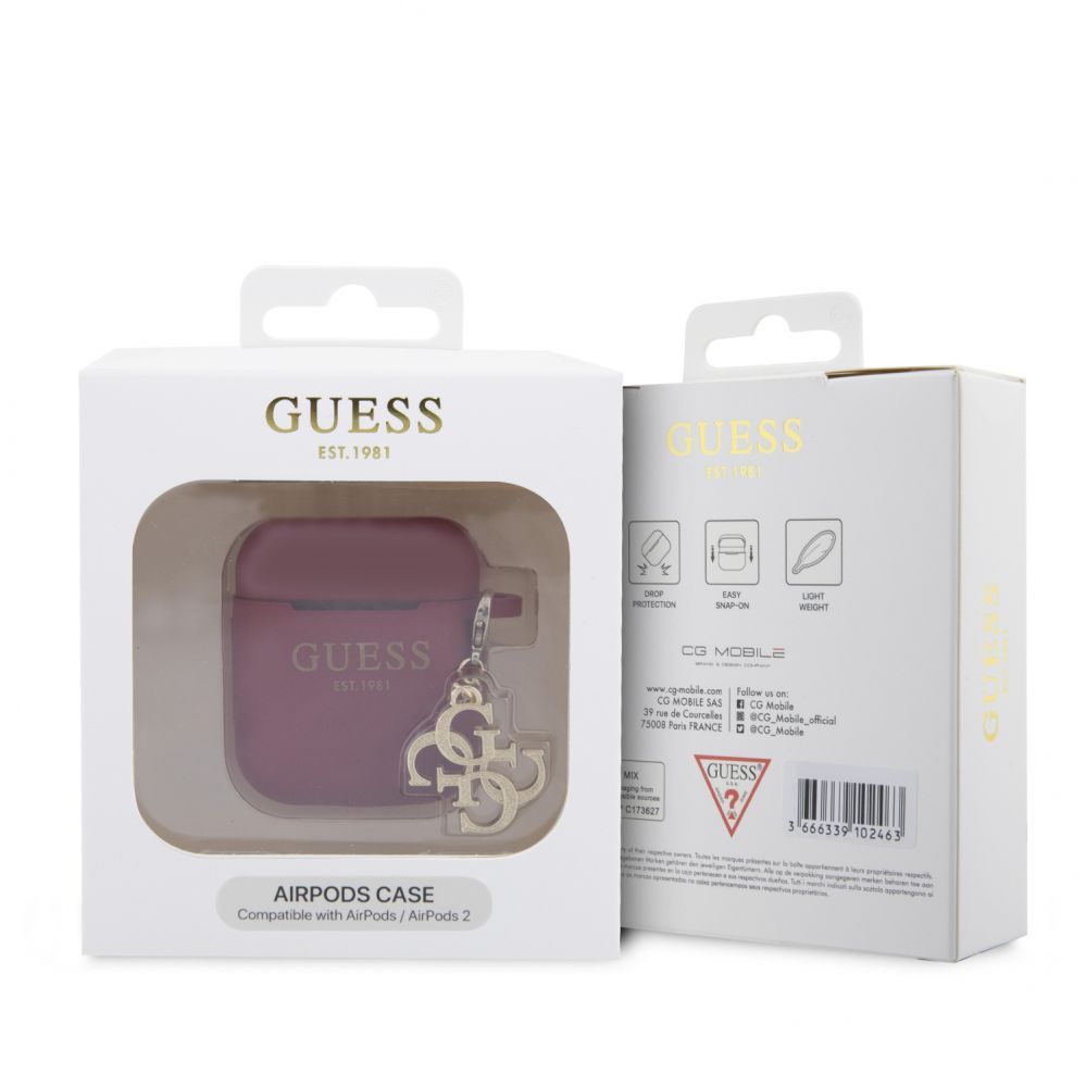 Чехол на заднюю панель Guess Apple Airpods 1/2 Case Silicone Classic Logo Gold With 4G Charm Magenta