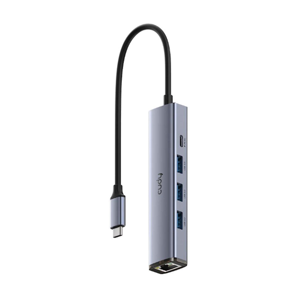 Ruuterid Cudy  UH605 USB-C 5-in-1 Hub Gigabit LAN 3x USB-A 3.0 Power Input Aluminum Grey