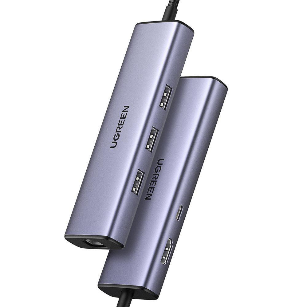 Cable Ugreen  HUB Ugreen CM512 15598 6in1 USB-C - 3x USB-A 3.0 / HDMI / RJ45 / USB-C PD - gray