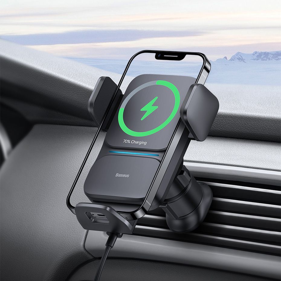 Adapter Baseus Baseus Wisdom Inductive Charger Car Phone Holder for Grille Black (CGZX000001)