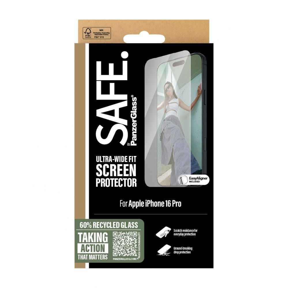 Tagakaaned PanzerGlass  SAFE by  Screen Protector iPhone 16 Pro| Ultra-Wide Fit |