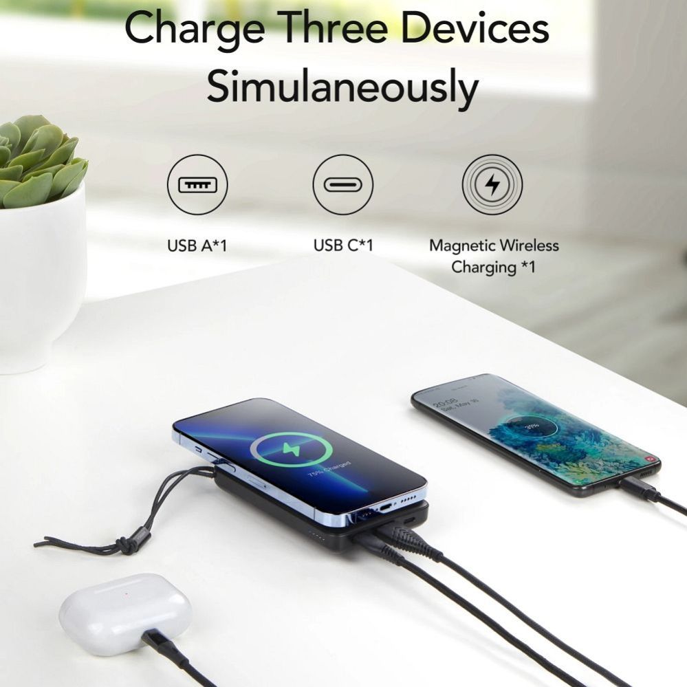Power bank Veger  Powerbank compatible with Magsafe Veger MagOn (VP1151 / W1151) PD QC3.0 2A 20W with wireless charging 10000 mAh white
