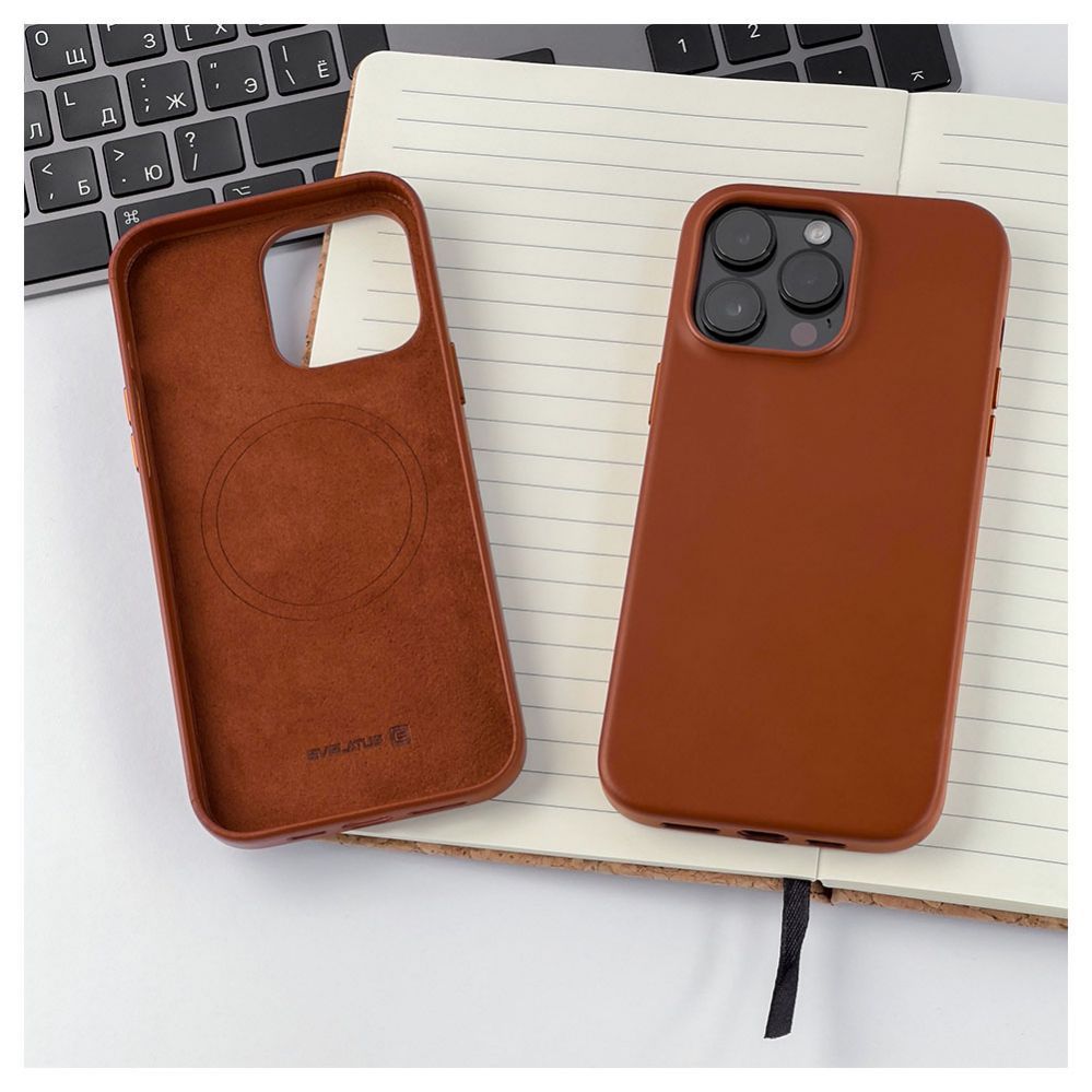 Back panel cover Evelatus Apple iPhone 14 Pro Max Genuine Leather case with MagSafe Brown