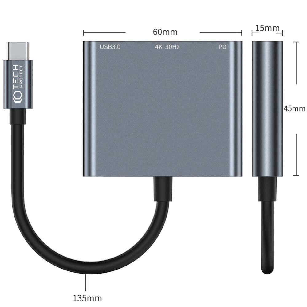 Другой аксессуар для компьютера Tech-Protect  HUB Tech-Protect V1 3in1 USB-C - USB-A 3.0 / USB-C PD 100W / HDMI 4K 30Hz - gray