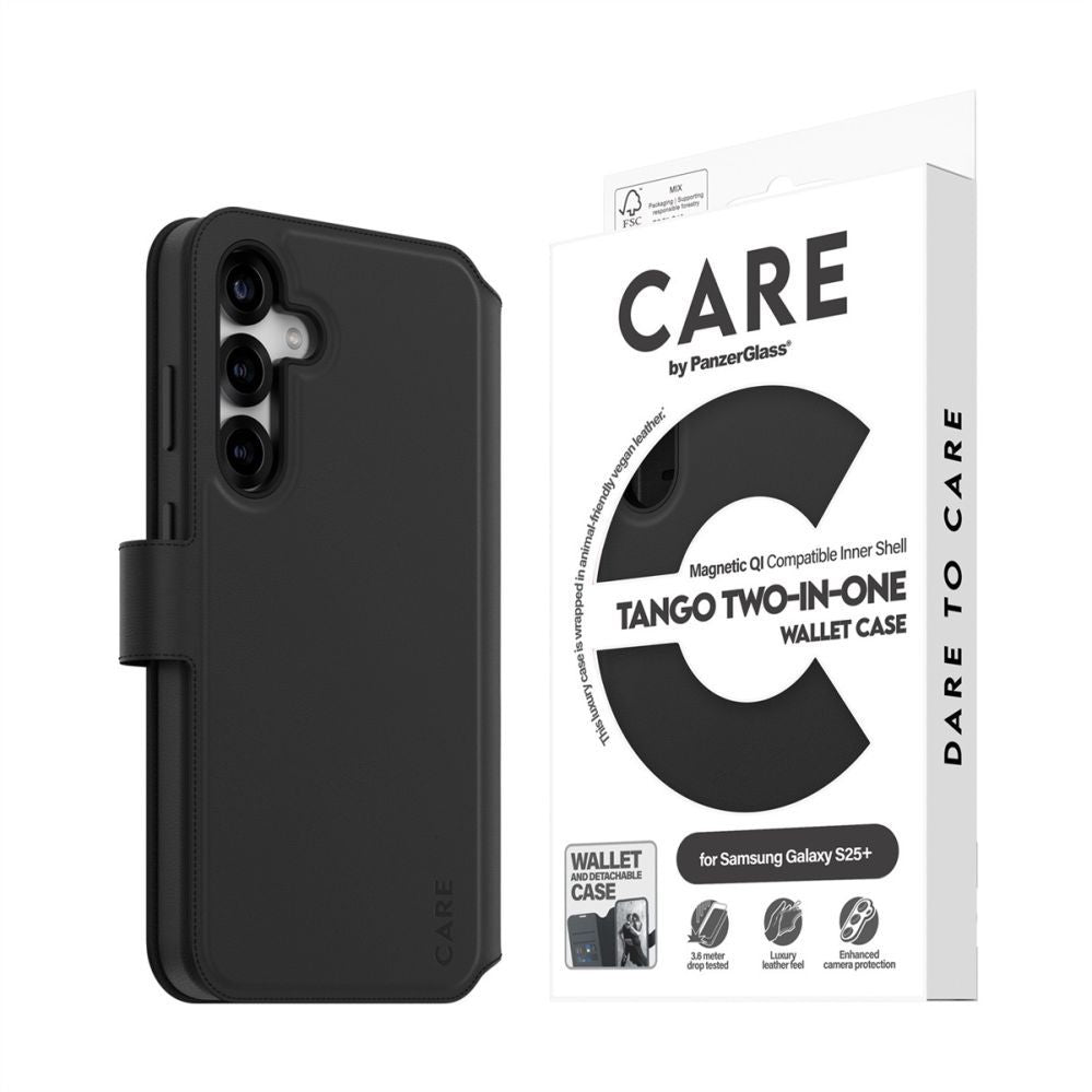 Back panel cover PanzerGlass  CARE by PanzerGlass Feature Case Tango Two-in-One Wallet Qi Compatible Samsung Galaxy S25 Plus, Black