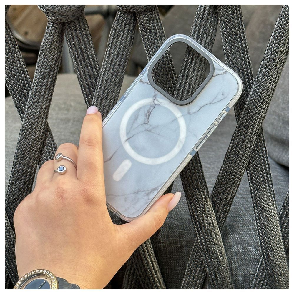 Чехол на заднюю панель Evelatus Apple iPhone 15 Pro PC+TPU With MagSafe Customized Print Marble White