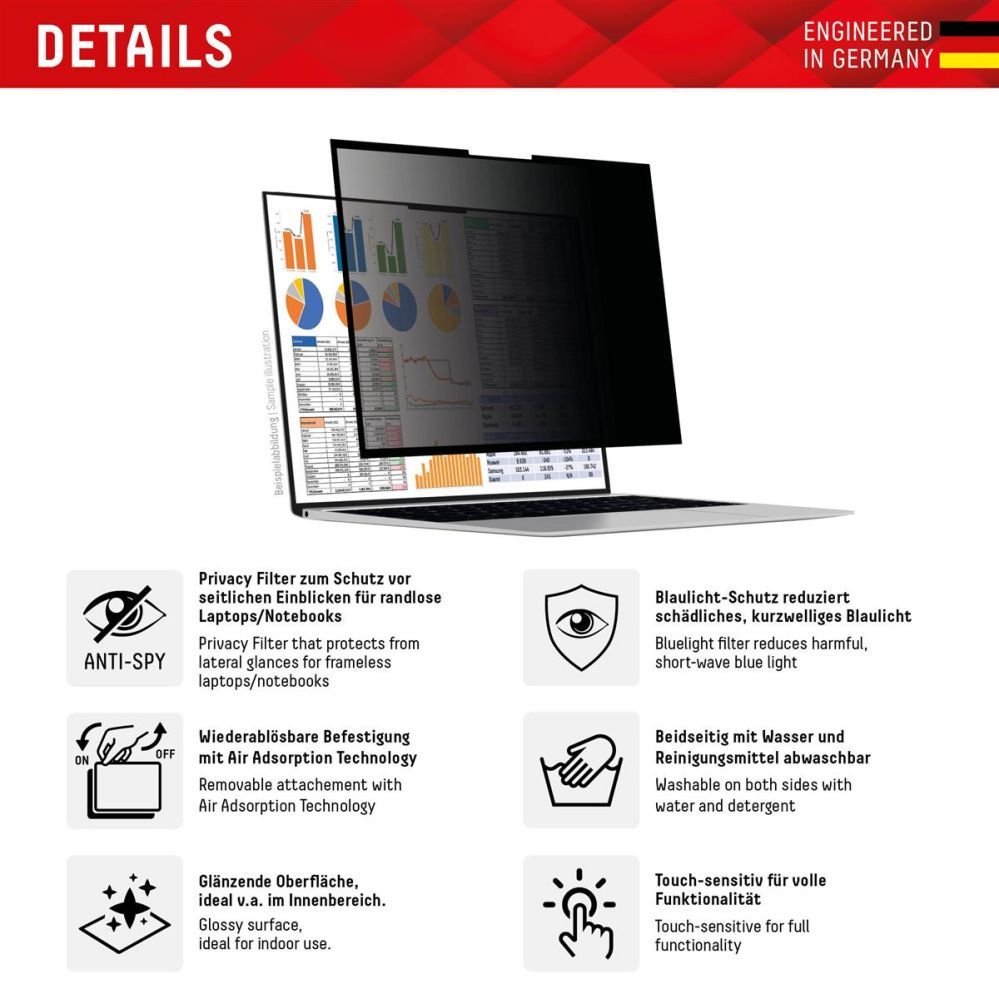Защитное стекло displex  DISPLEX Privacy Safe Uni (Frameless) 13,3", 16:10