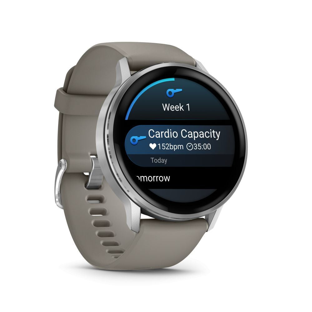 Nutikell Garmin  Venu 4 - 45mm, Silver with Silver Gray Silicone Band sports watch