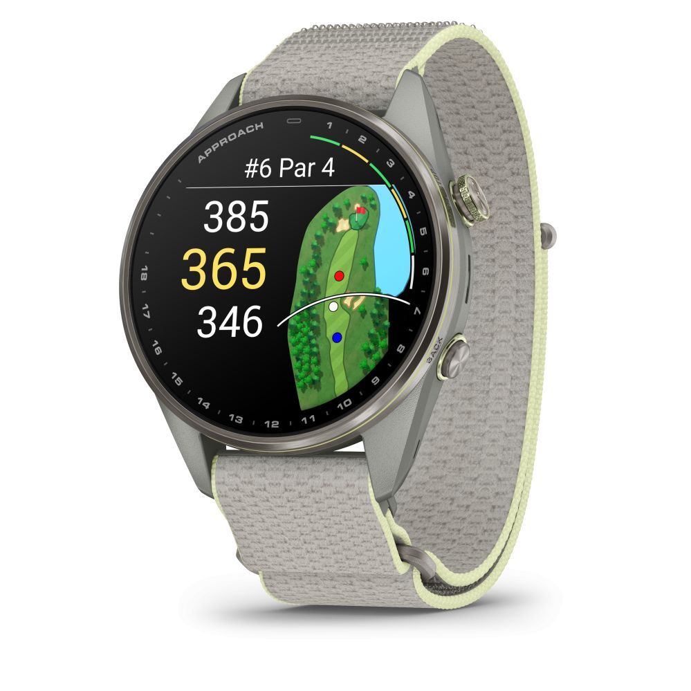 Nutikell Garmin  Approach S72 47mm Silver/Citron Ti Bezel with Fog Grey/Citron ComfortFit Fabric Band