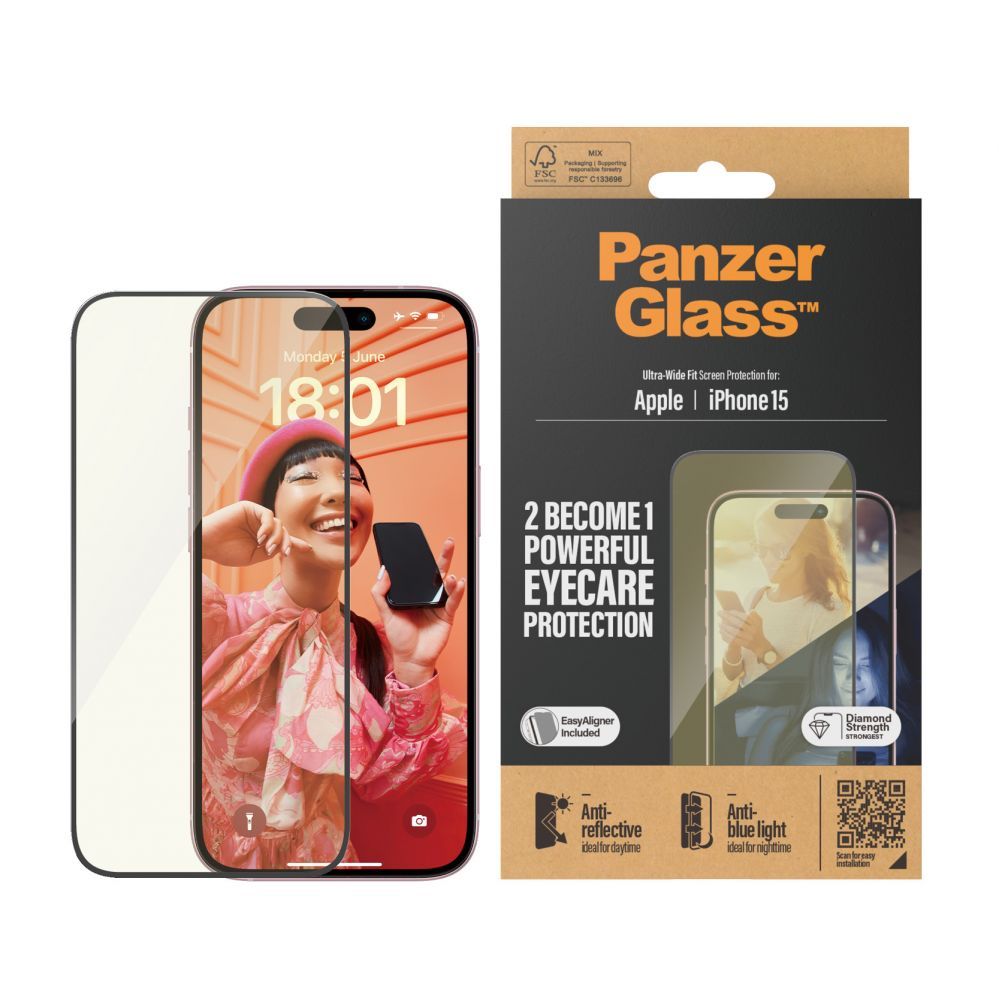 Tagakaaned PanzerGlass  Eyecare Screen Protection iPhone 2023 6.1 | Ultra-Wide Fit w. EasyAligner