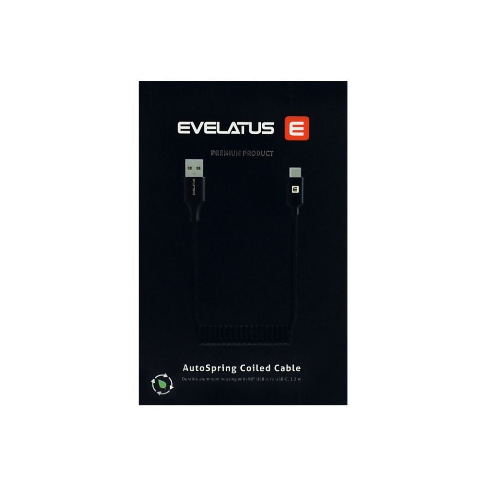 Cable Evelatus  AutoSpring Coiled Cable USB A to USB C connector 1.2M Black